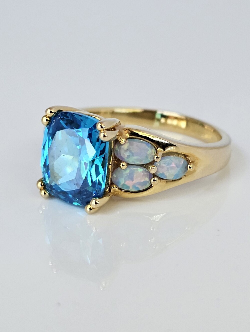 Vintage Blue Topaz & Fire Opal Ring 14K Yellow Gold Vermeil Size 10! - Picture 2 of 6